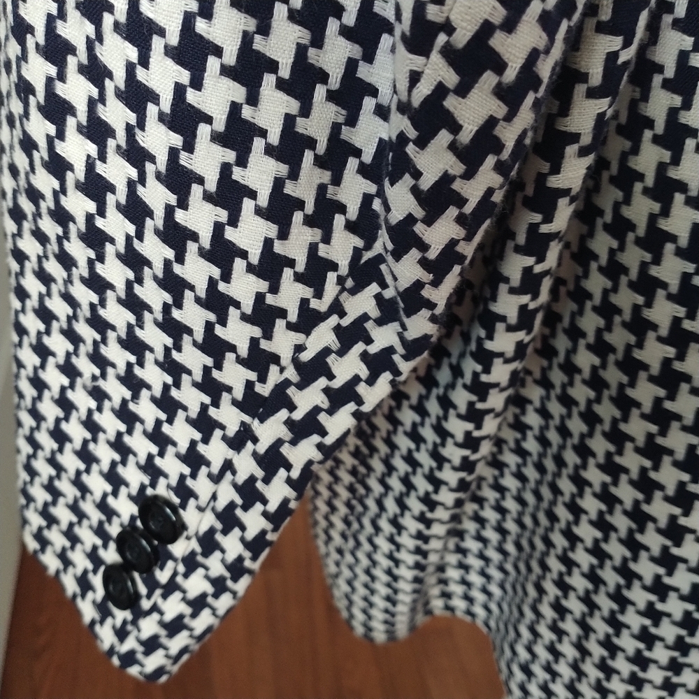 Giorgio Saint Angelo Vintage Houndstooth Linen Dark Navy Blazer Jacket 22 - Picture 7 of 12